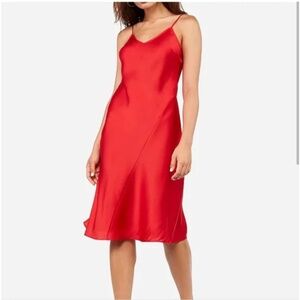 Express Red Satin V Neck Slip Dress Valentines